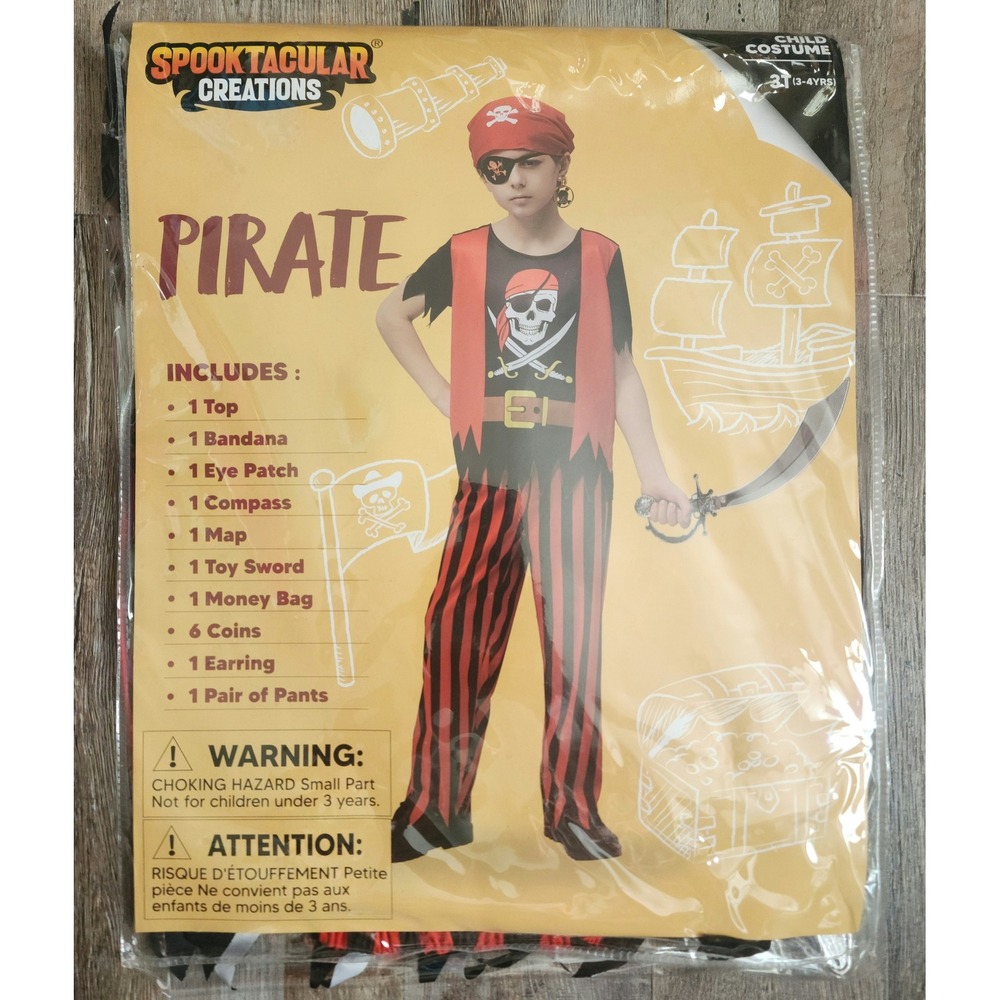 Spooktacular Creations Pirate Costume Kids 3T Red Black 15pc Accessory Set